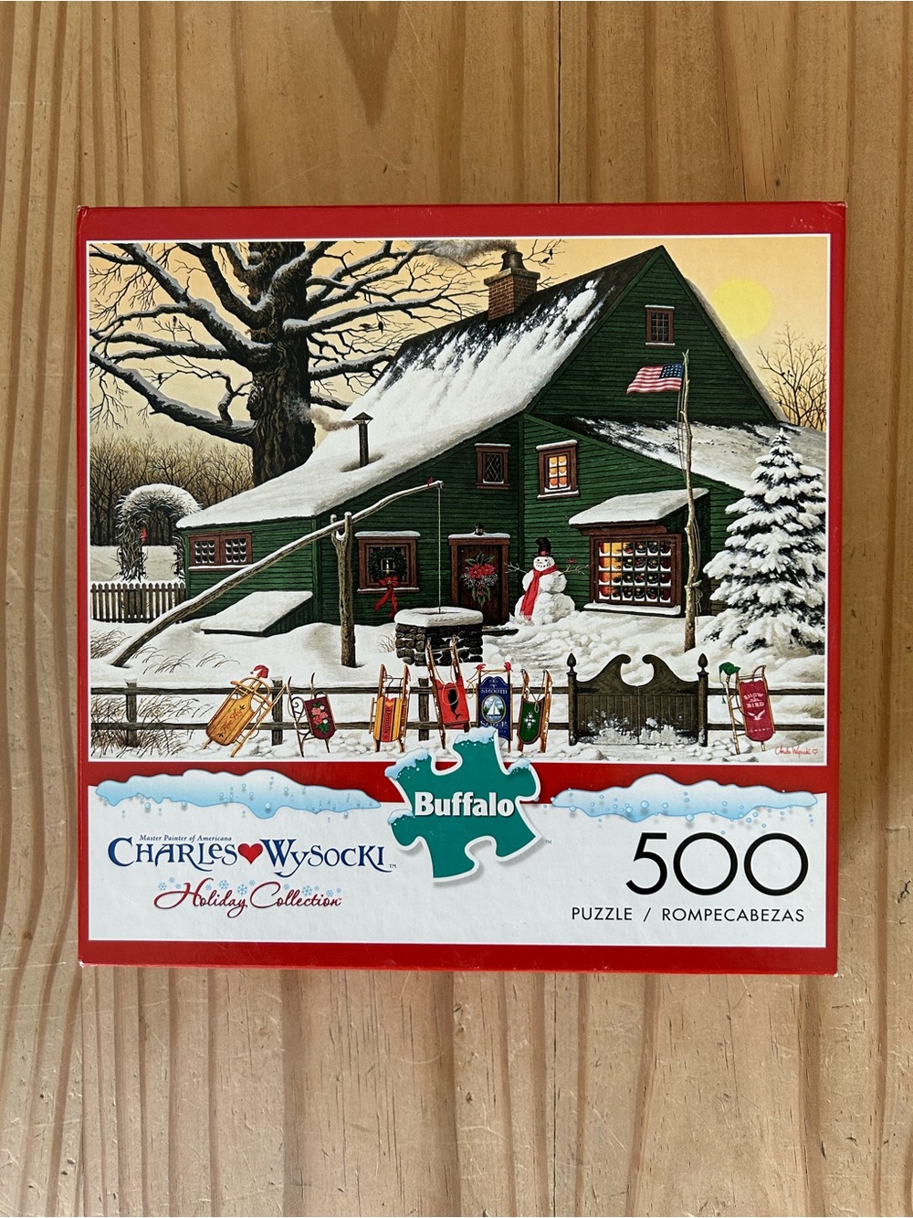 Buffalo 500-Piece Charles Wysocki Holiday Puzzle —Winter Barn Scene- Complete